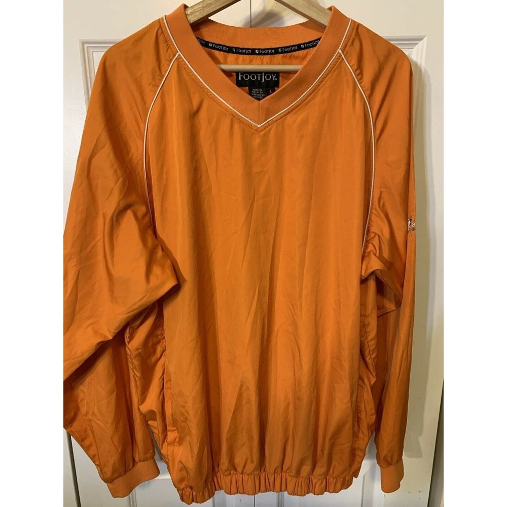 FootJoy Windbreaker Jacket Mens Sz L Orange‎ V Neck Pullover Long Sleeve
